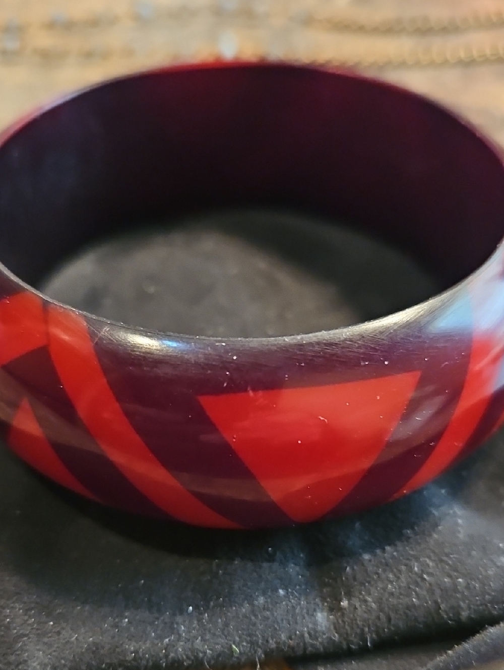 Red and Deep Plum Geometric Resin Bangle